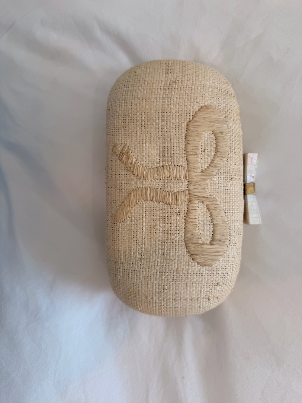 Neutral Straw Embroidered Clutch - Brand:
